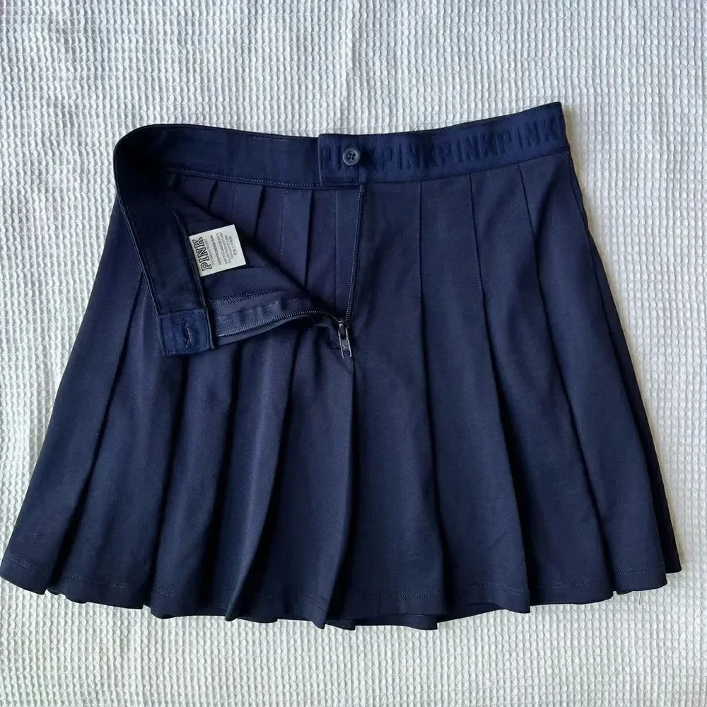 PINK Victoria's Secret Pleated Plain A-line Navy Blue Tennis Mini Skirt XS